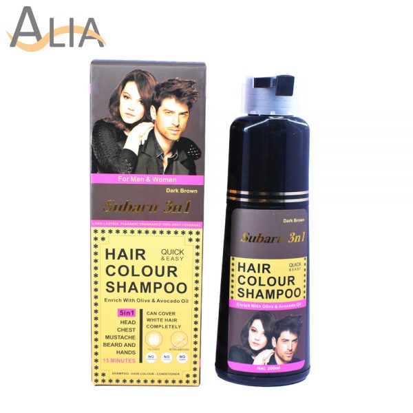 Subaru 3 in 1 hair colour shampoo dark brown enriched with olive & avocado oil (200ml) 1